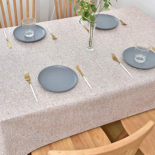 Afneembaar tafelkleed, beige tafelkleden, 137 x 180 cm, tafelkleed in linnenlook, rechthoekig, PVC-tafelkleed, waterafstotend voor eettafel, keuken