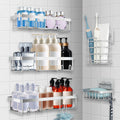 Doucherek zonder boren: roestvrij, shampoohouder, badkamerorganizer, zelfklevend, tot 15 kg, douchemand & rek voor bad en shampoo,