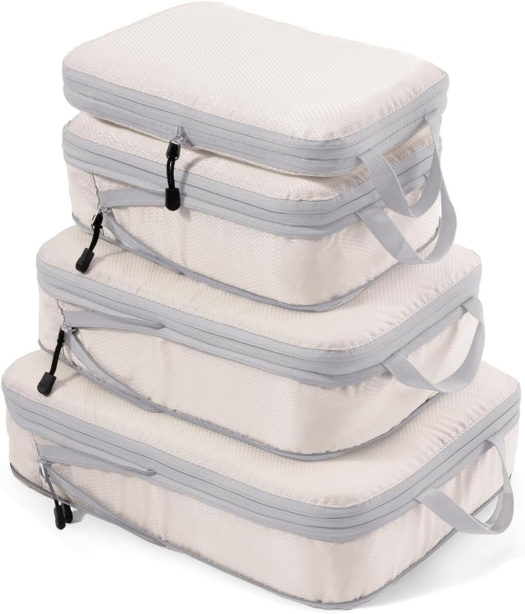 4-delige set compressiepakkubussen – Compressiepakkubussen – Waterdichte kofferorganizer met ritssluiting (XL, L, 2 x M) – Ruimtebesparend voor handbagage