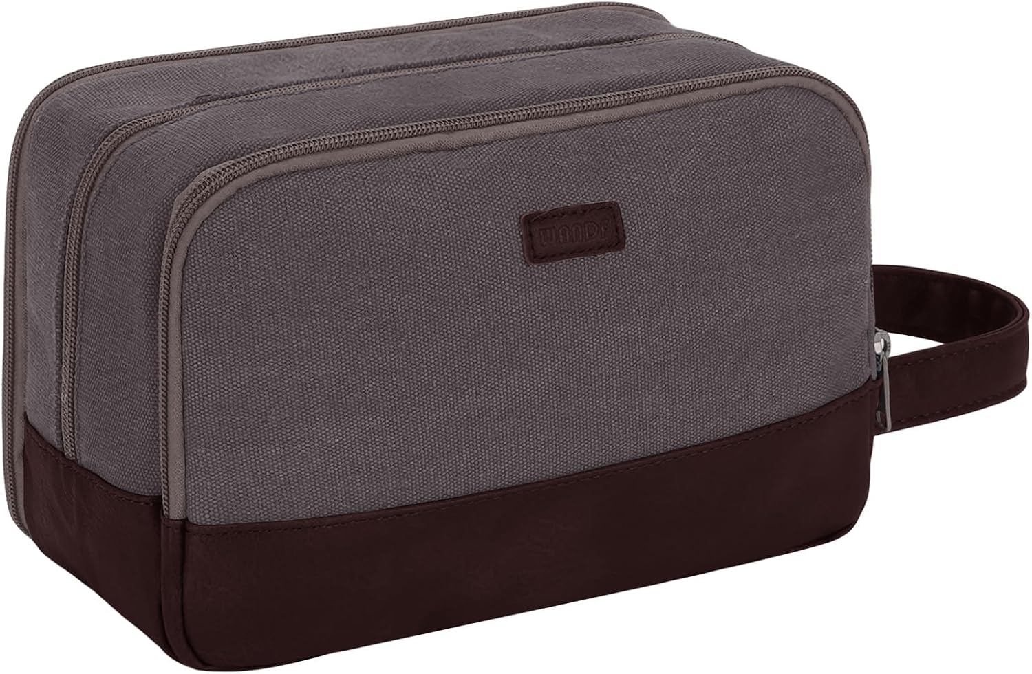 Toilettas voor heren, reistoilettas, dubbele set van canvas, waterafstotende veganistische leren tas voor scheerbenodigdheden en toiletartikelen, taupe