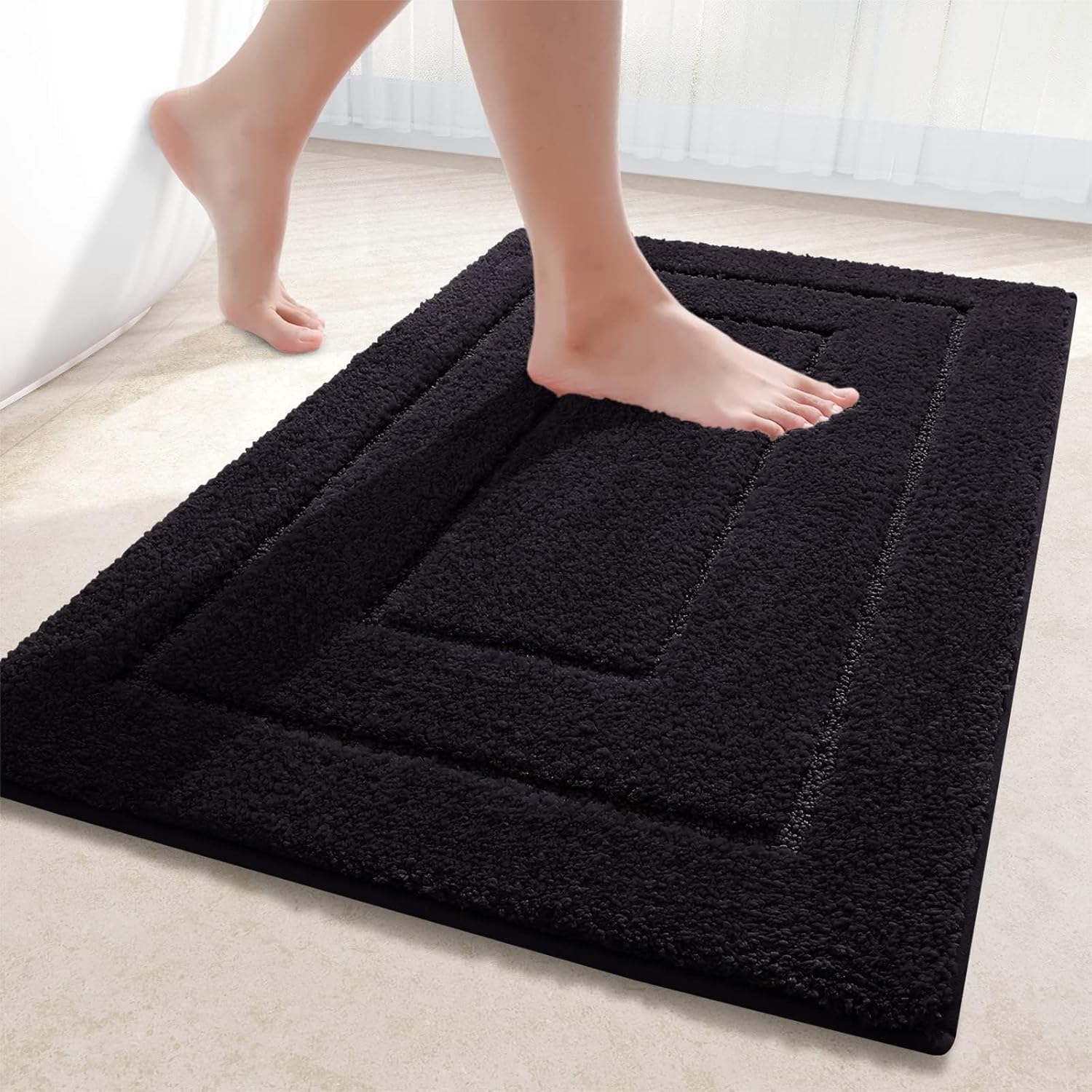 Microvezel badkamermat, antislip, wasbare badmat, zachte, waterabsorberende badmat voor de badkamer – 40 x 60 cm, zwart