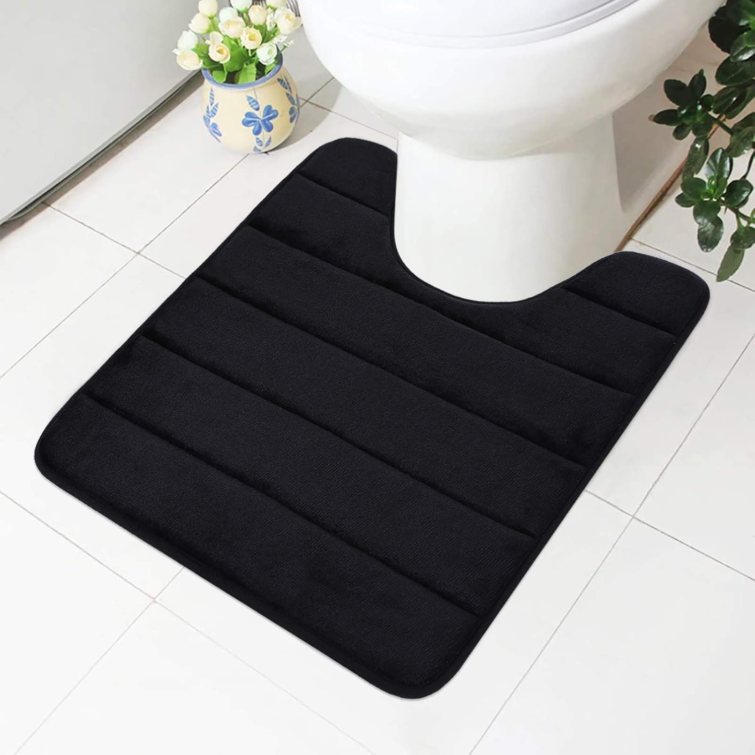 Antislip badmatten van traagschuim, zachte, waterabsorberende toilet-/badkamermatten, wasbaar, zwart, 50 x 60 cm