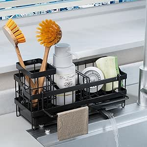 Afwasbak-organizer voor de keuken, sponshouder, afwasbak-organizer van roestvrij staal, afwasmiddelhouder, Sink Caddy Kitchen Organizer, keukenorganisatie bij de afwasbak, afwasbenodigdheden