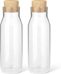 Set van 2 glazen karaffen, 1 liter, heldere glazen fles voor warme en koude dranken, waterkaraffen met kurken deksel, navulbare wasverzachterflessen met S
