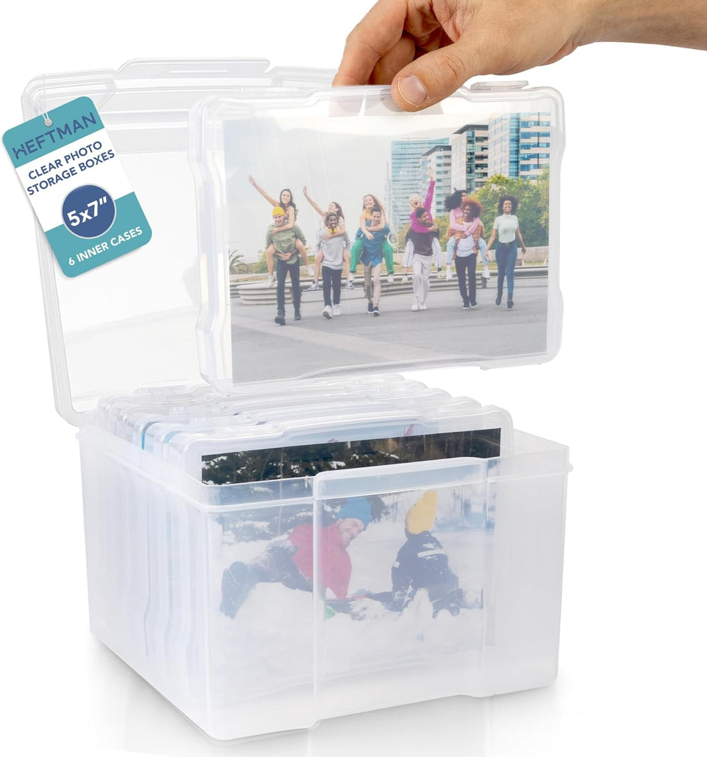 Doorzichtige foto-opbergdoos met 6 binnenvakken voor 600 foto's, doorzichtige organizer voor kantoorbenodigdheden, kabels, stickers