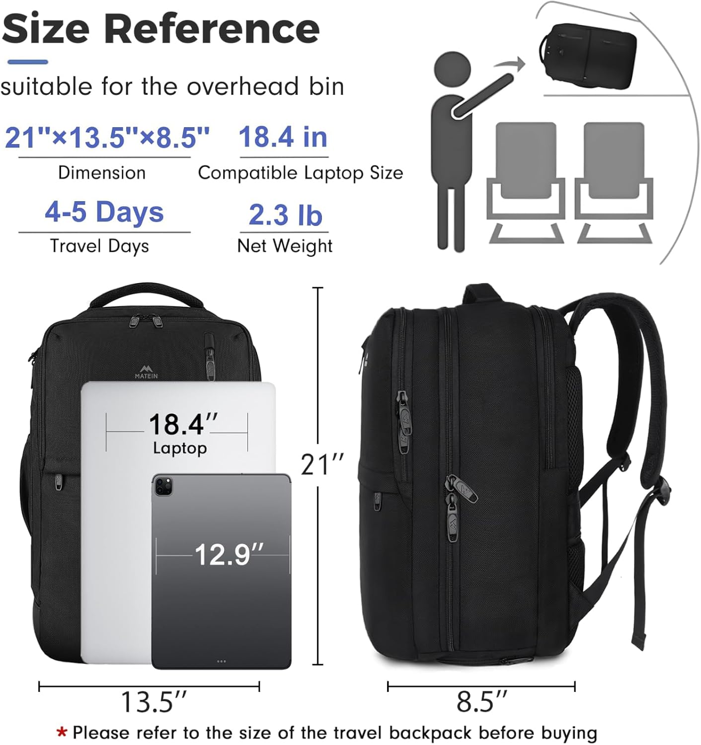 Handbagage Reisrugzak 55x35x20 cm – Laptopvak, Schoenenvak & Anti-diefstal
