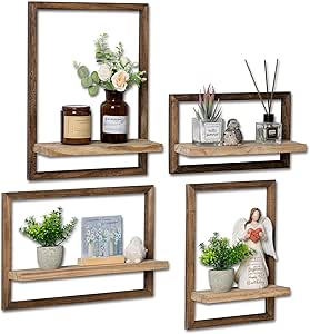Houten wandplank, wanddecoratie voor de woonkamer: set van 4 planken, wandplanken, wandplankjes – rustieke wanddecoratie voor de slaapkamer (bruin)