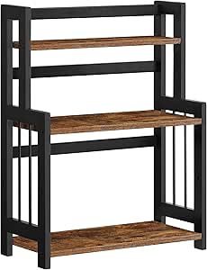 Kruidenrek met 3 niveaus, keukenrek, opbergrek, voor aanrechtblad, bamboe frame, voor keuken, eetkamer, kantoor, vintage bruin-zwart OFS047B0