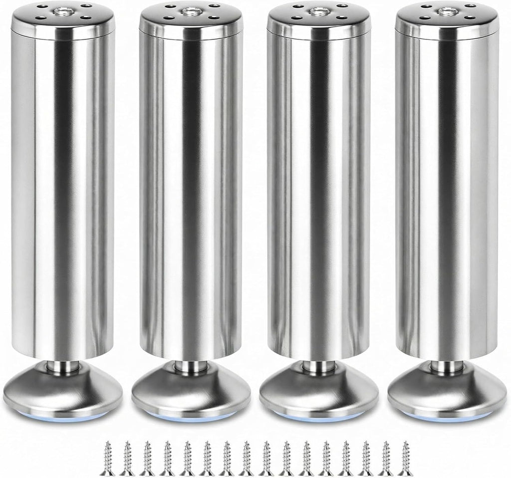 4 stuks verstelbare meubelpoten van roestvrij staal 20 cm, 10 mm verstelbaar, draagvermogen 200 kg, voor bank, bed, tafel, kast