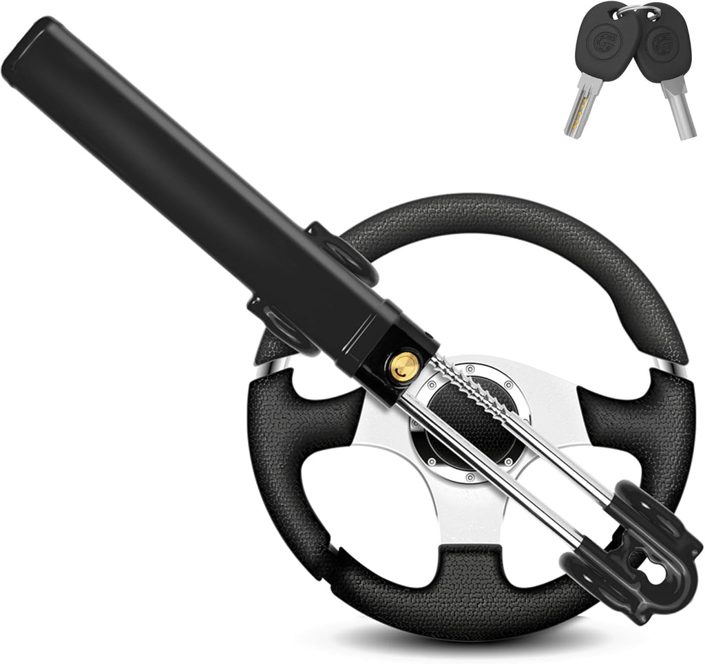 Stuurklem voor auto's – Stuurklem met dubbele stang voor personenauto's, bestelwagens, caravans – met 2 sleutels – Diefstalbeveiliging (zwart)