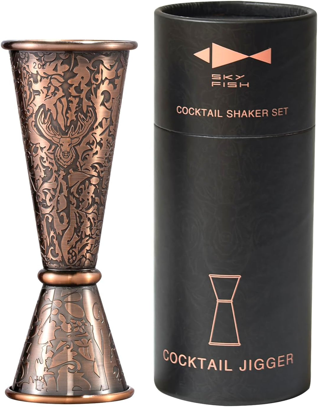 Cocktail-jigger - 3D-gepreegde dubbele drankmaat | Japanse barmaatbeker met schaalverdeling 1 oz/2 oz | Cocktailmaatbeker van antiek koper | Met de hand afwassen