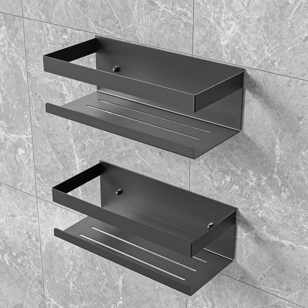 SUS304 roestvrijstalen doucheplank, boren niet nodig, set van 2, badkamerplank-organizer, shampoo- en douchegelhouder voor in de douche (zwart, set van 2