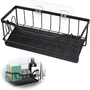Spoelbak-organizer met afdruipbak, keuken-organizer met handdoekhouder, sponshouder, opbergen & organiseren in de keuken, zonder boren, spoelbak, badkamer