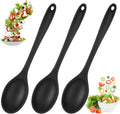 Set van 3 kooklepels, siliconen roerlepels, zwarte siliconen lepels met antiaanbaklaag, 27 cm lange siliconen kooklepels, siliconen serveerlepels,
