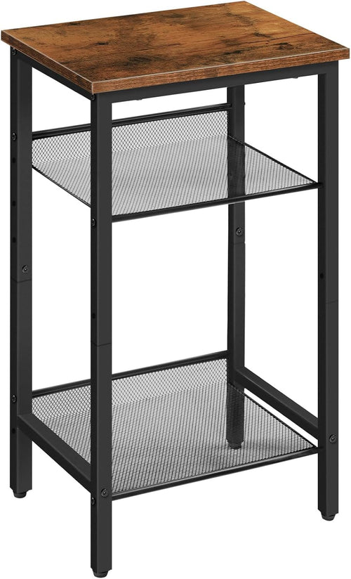 Bijzettafel, telefoontafel, vintage salontafel met 2 verstelbare roosterplanken, kleine salontafel, hoog en smal, eenvoudig te monteren tafel voor de woonkamer