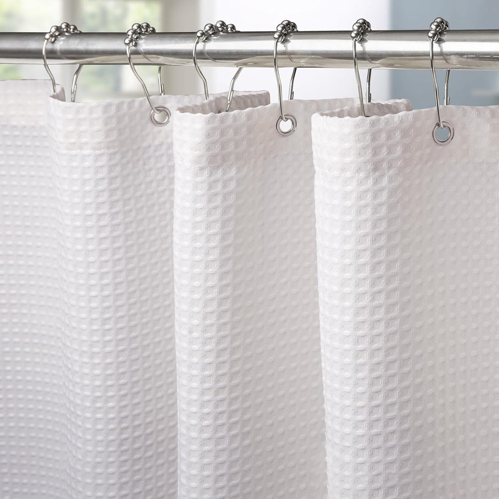 Douchegordijn van wafelstof met metalen douchegordijnringen, stof, textiel, badgordijn, schimmelbestendig, waterdichte badgordijnset, zwaar douchegordijn, voor