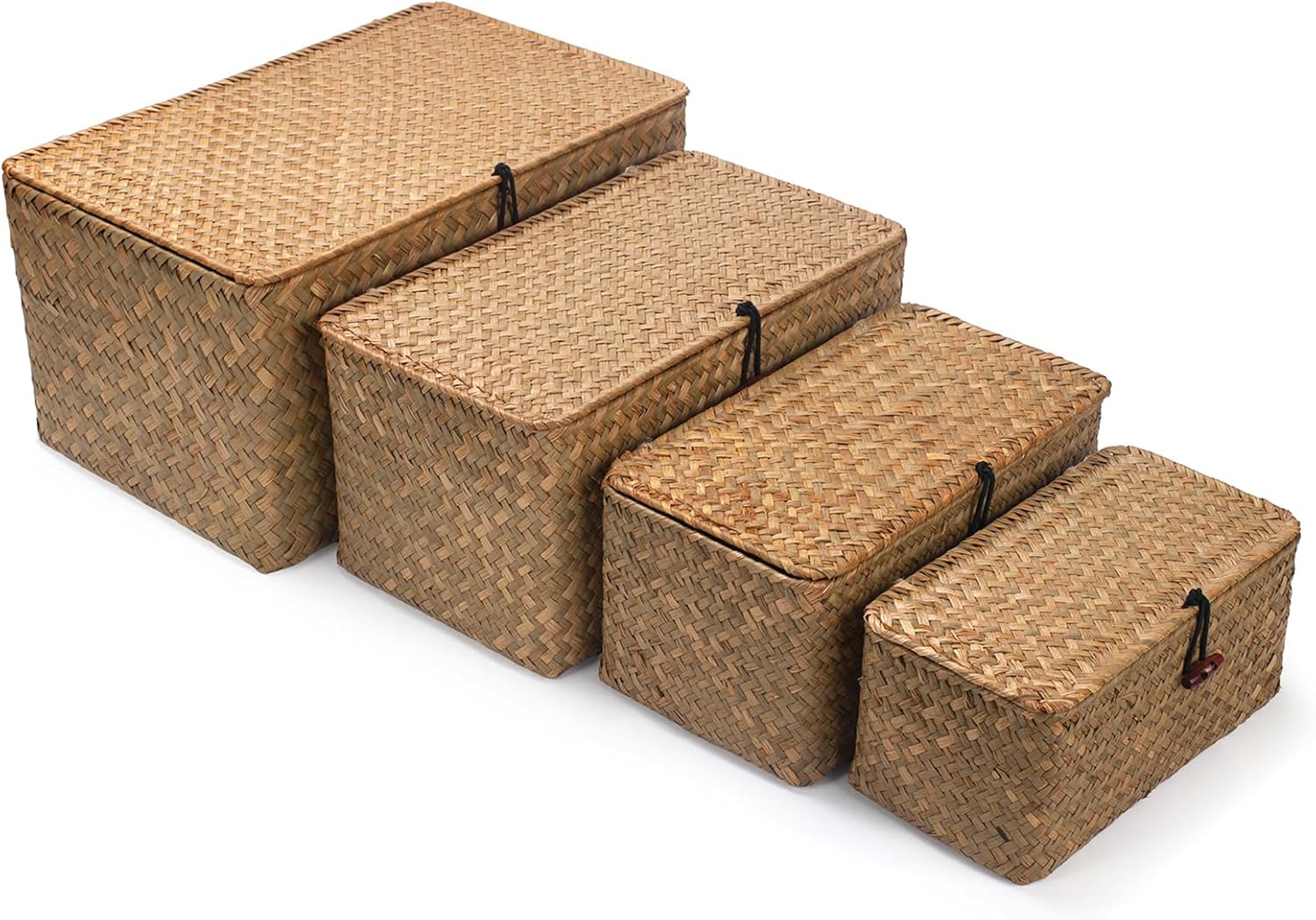 Mand met deksel, zeegras opbergmand, gevlochten opbergmanden, decoratieve opbergmanden voor het organiseren van planken, natuur