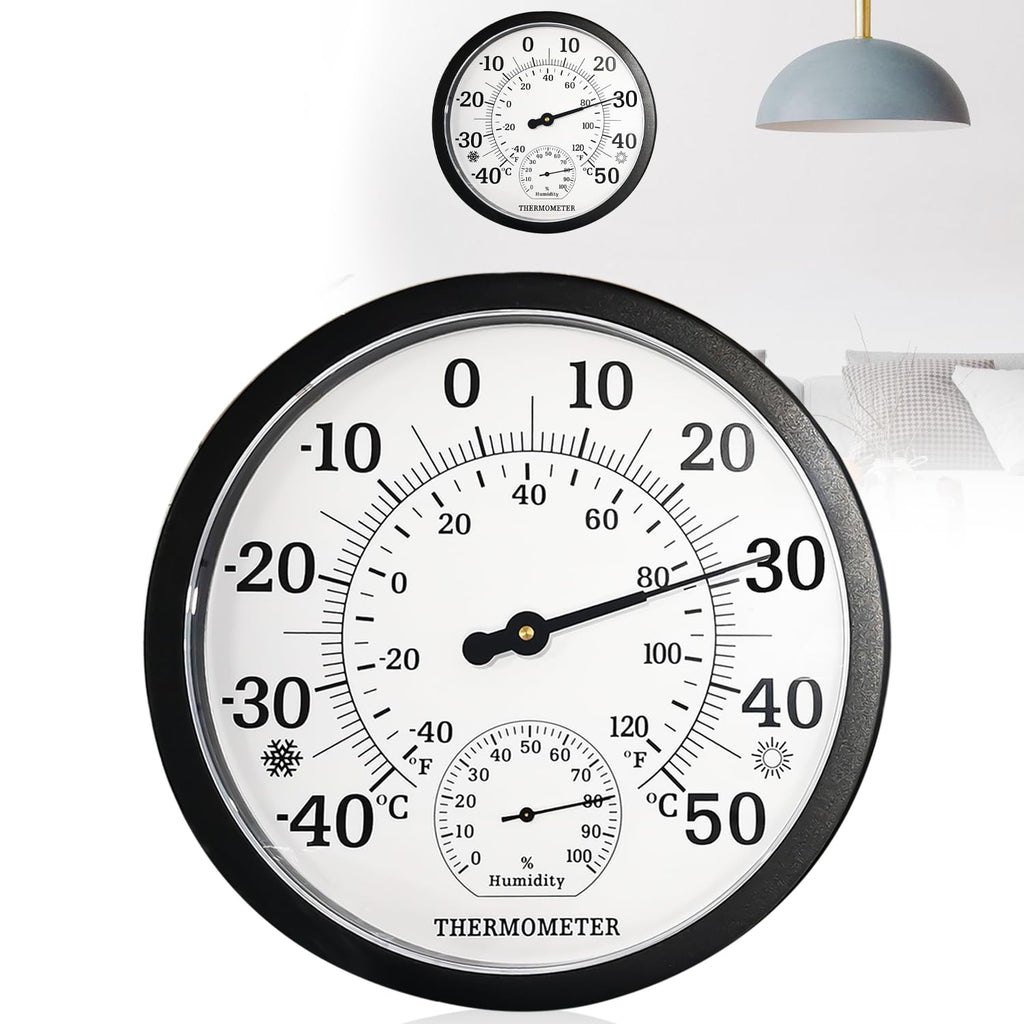 Grote binnen- en buitenthermometer: 2-in-1-barometer, analoog, 10-inch buitenthermometer met vochtigheidsmeter, goed afleesbare thermometer voor binnen en buiten