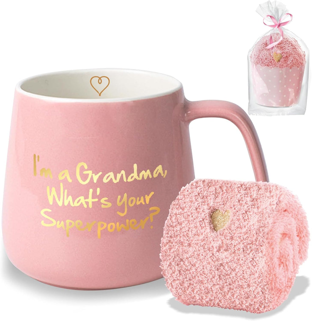 Moederdagcadeaus: koffiemok – „Ik ben een oma, wat is jouw superkracht“ keramische theemok – verjaardagscadeaus voor moeders en grootmoeders, roze, 350 ml, 12 oz (