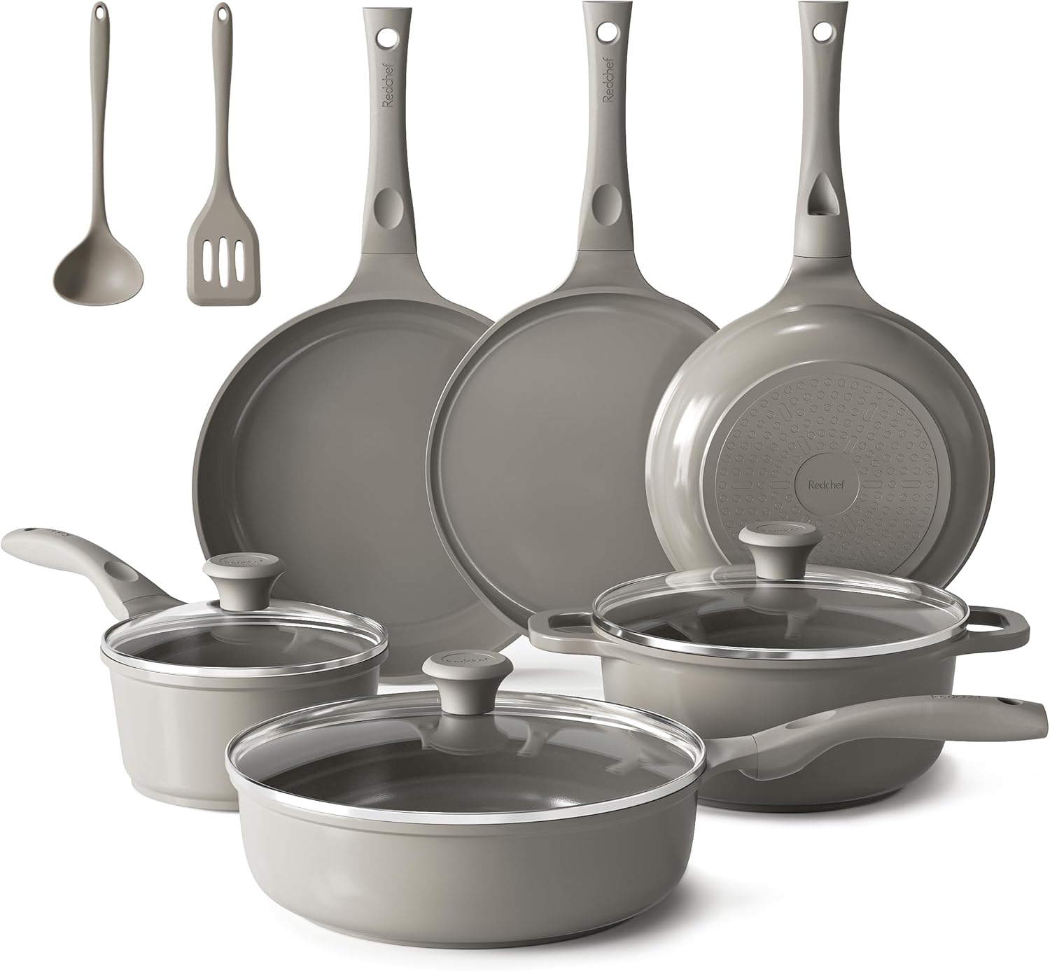 Pannenset, keramische pannenset, inductie, kookgerei, 11-delig, inductiepannenset met glazen deksel, PTFE-vrij, PFAS-vrij, geschikt voor alle soorten fornuizen