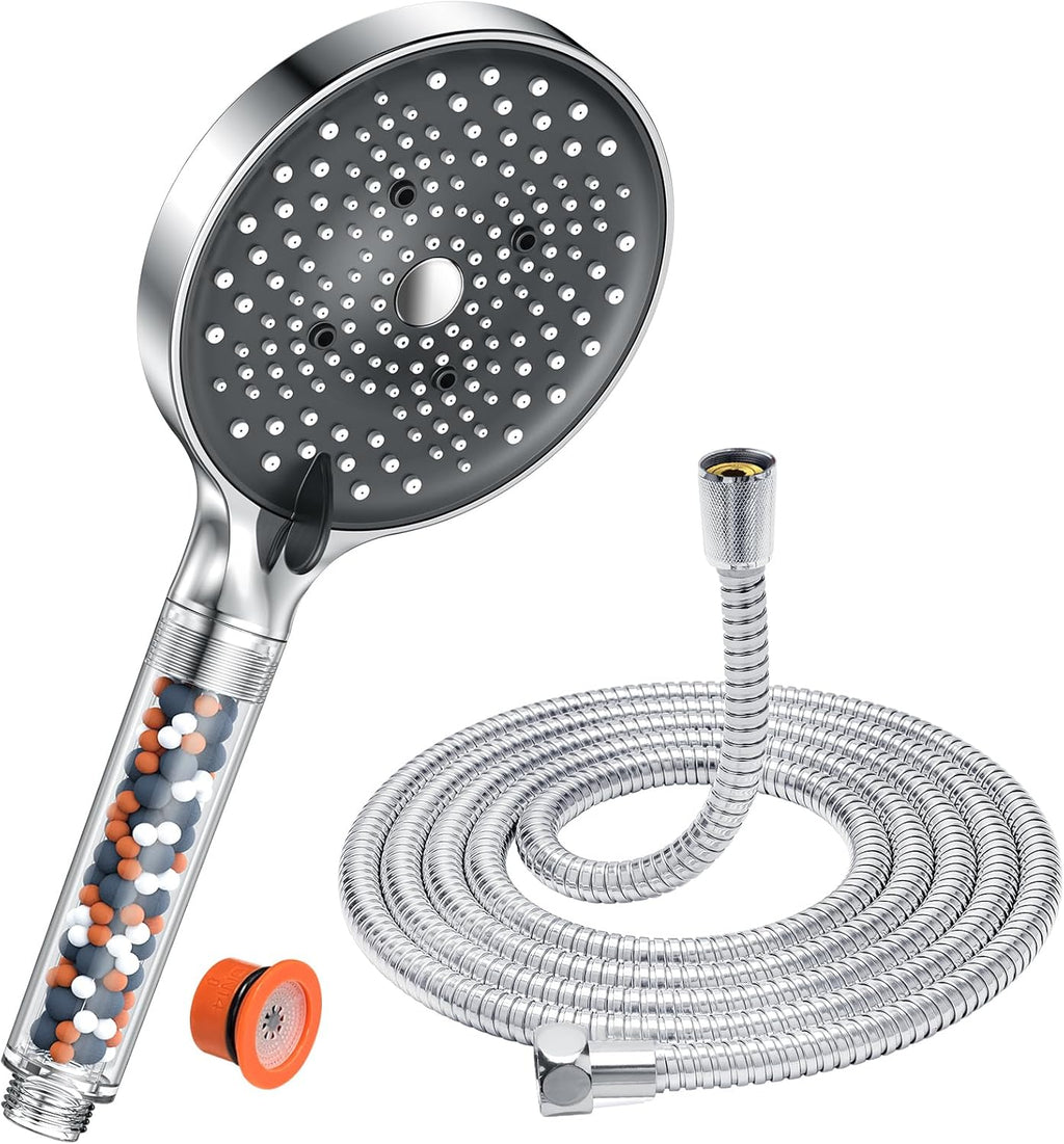 Waterbesparende Douchekop met Slang 1,6 m – 6 Straalsoorten, 130 mm, Chroom