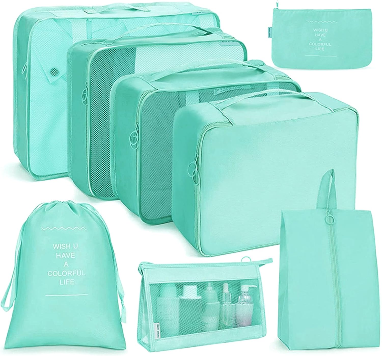 Koffer-organizer-set, 8-delig, packing cubes, waterdichte reiskledingzakken, opbergzakken voor koffers, packing cubes met toilettas, schoenenzak, USB-K