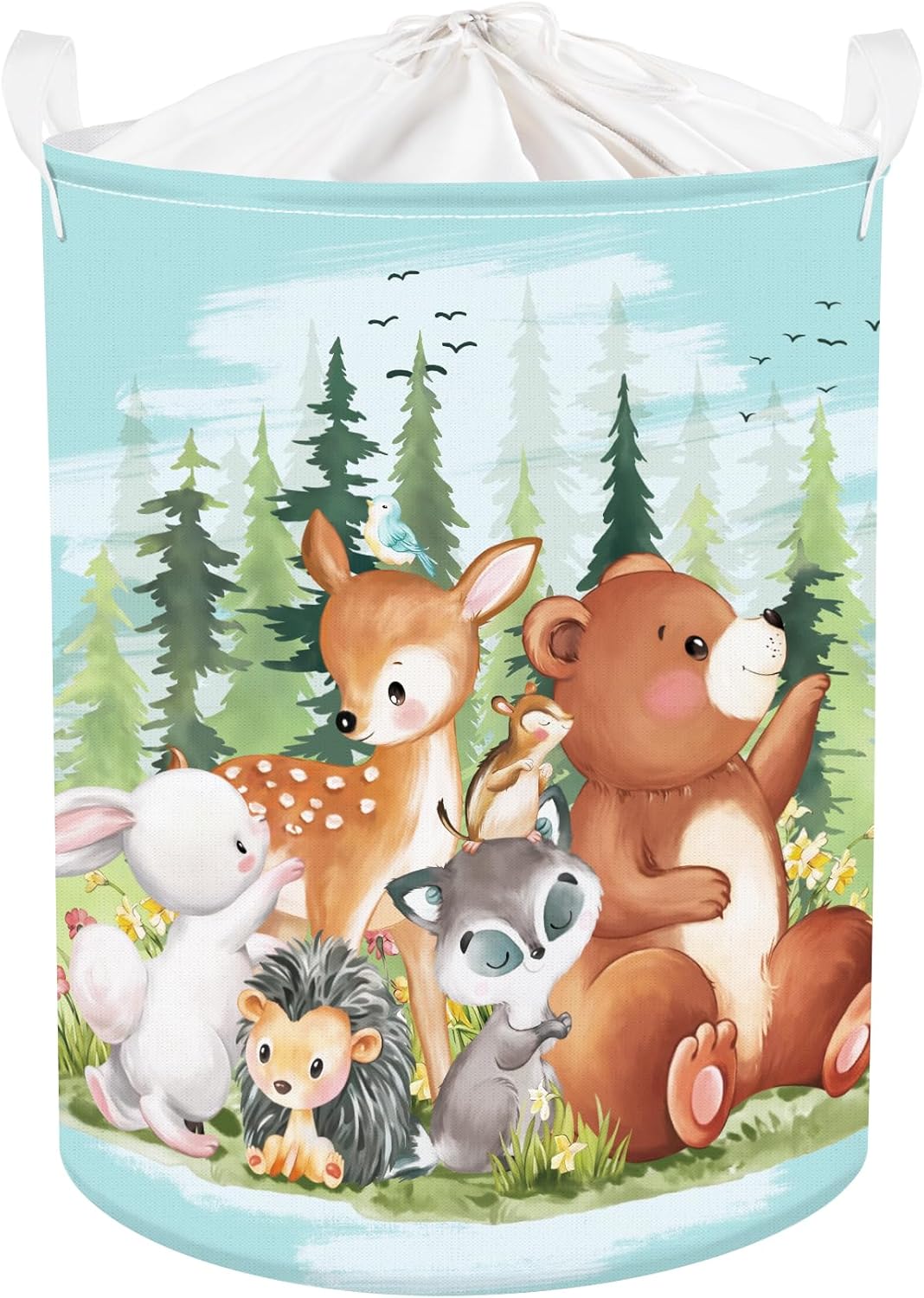 Tannenwald Wildtiere wasmand voor kinderen met handvat, opvouwbare opbergmand voor kleding en speelgoed, opbergbox voor jongens en meisjes, voor babykamer en badkamer, beer D