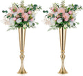 Metalen bloemenstandaard, goud, bruiloft: 2 stuks, 55,5 cm hoge trompetvaas, bloemenvaas, gouden bloemstukstandaard voor verjaardagsfeest-tafeldecoratie