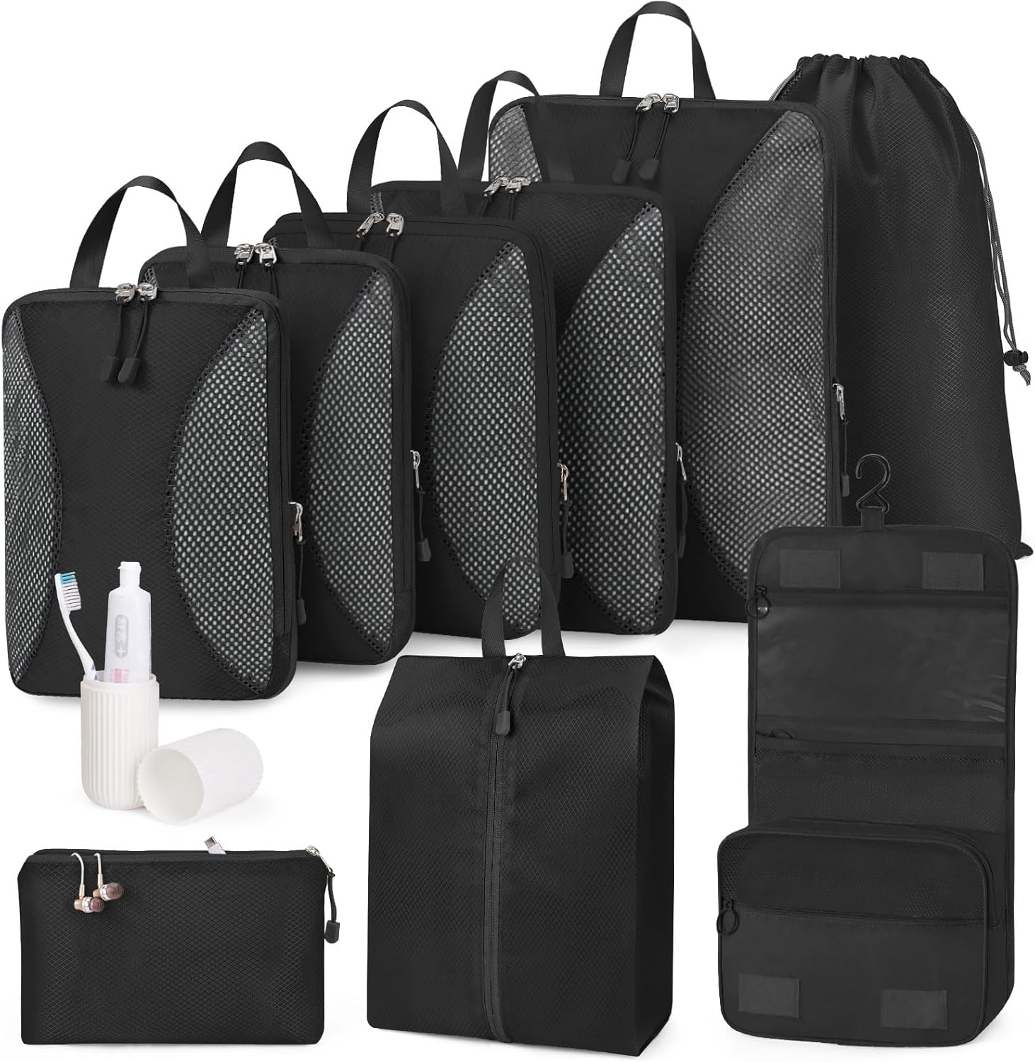 Packing Cubes met compressiefunctie – 10-delige kofferorganizer-set met compressiefunctie, samendrukbare Packing Cubes voor organisatie, Packing Cubes voor koffers