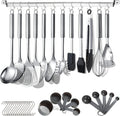 Keukengerei-set, 38-delig, roestvrijstalen pannenset, keukengerei met opbergrek en ophanghaak, vaatwasmachinebestendig