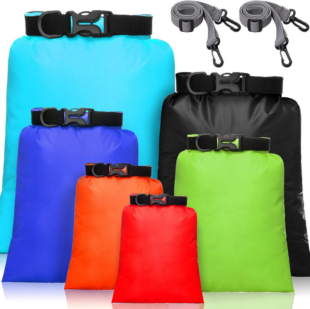 Waterdichte drybag-set, lichte combiset met zakken van 15 l, 8 l, 5 l, 4 l, 3 l en 2 l, evenals 2 lange, verstelbare schouderbanden voor wandelen en kamperen