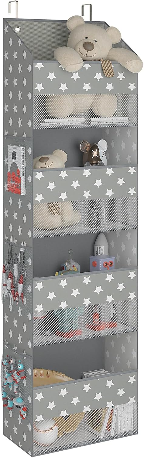Ging-deurorganizer met 4 vakken, hangende opbergorganizer voor de achterkant van de deur, grijze deurplank om op te hangen, deurorganizer, hangende organizer voor de slaapkamer