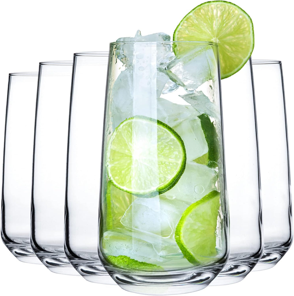 Set van 6 drinkglazen, 480 ml, 100% loodvrije longdrinkglazen, waterglazen, sapglazen, cocktailglazen, drinkglas, ijscafé-glas