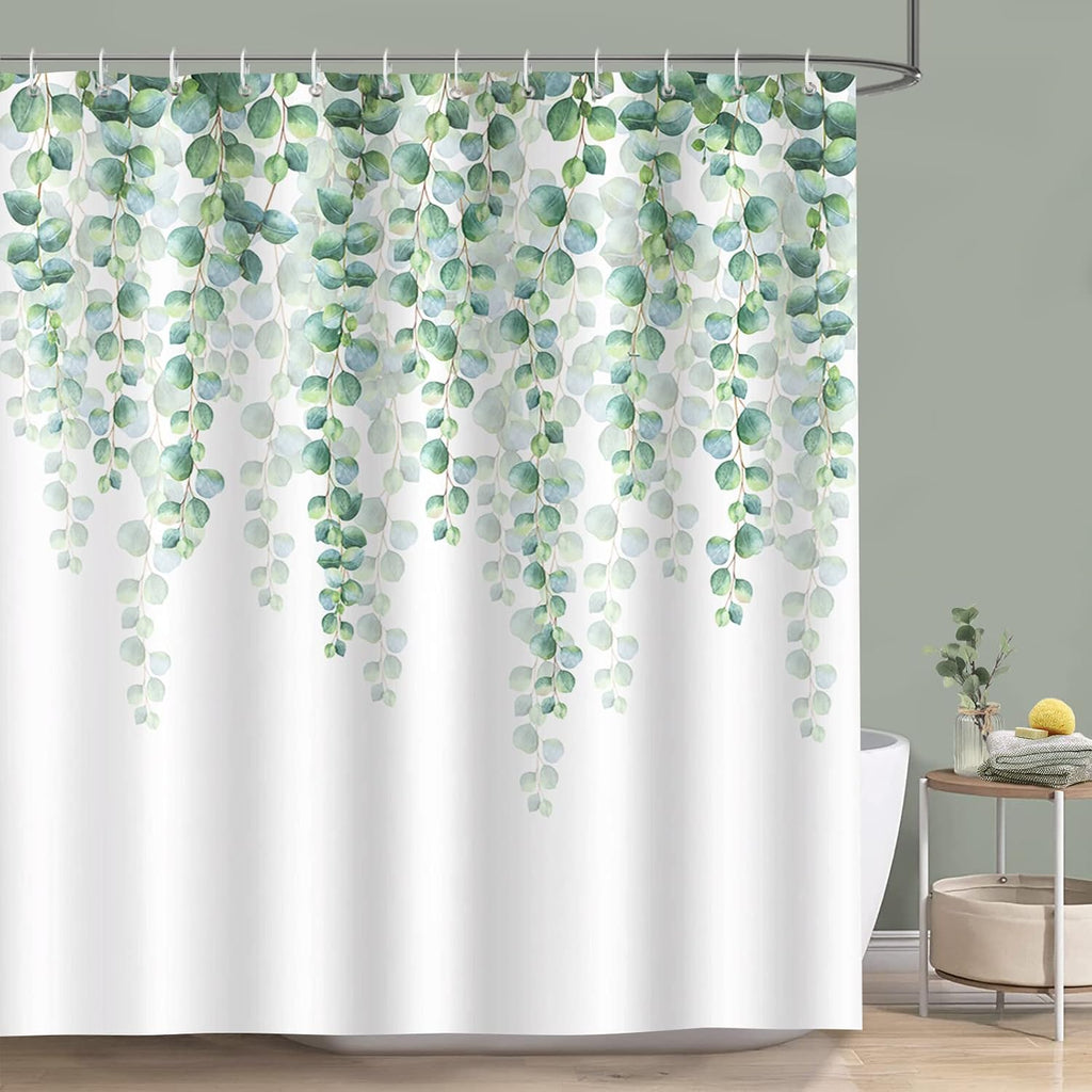Douchegordijn Eucalyptusgroene bladeren Planten-douchegordijnen 180 x 180 cm Schimmelbestendige, waterdichte polyesterstof Wasbaar badkamergordijn voor de badkamer