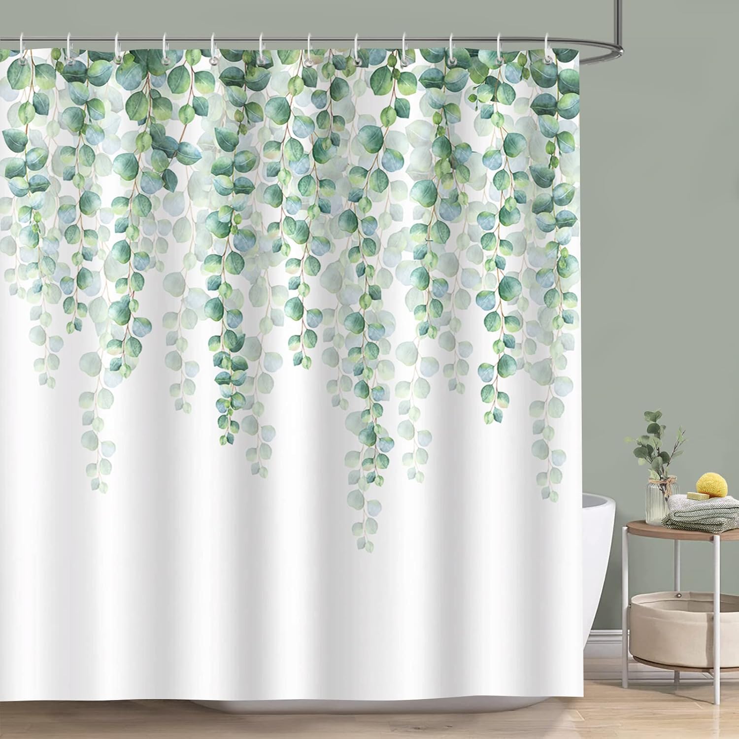 Douchegordijn Eucalyptusgroene bladeren Planten-douchegordijnen 180 x 180 cm Schimmelbestendige, waterdichte polyesterstof Wasbaar badkamergordijn voor de badkamer