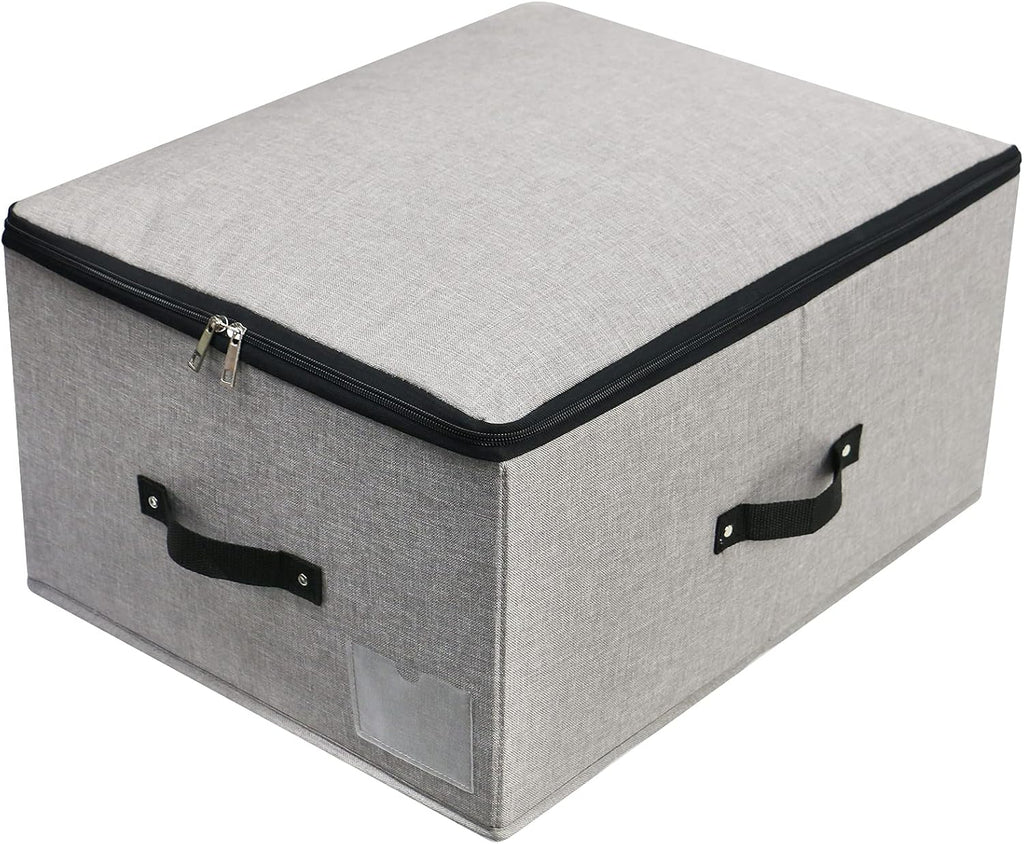 Opvouwbare opbergbak met deksel, 4 handvatten, ritssluiting, voor dekens, kleding, dekbedden, opbergbox, organizer voor slaapkamer, kledingkast, plank, 52 x 40 x 26 cm, Da