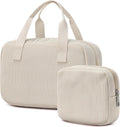 Make-uptasje voor dames, toilettas van corduroy, groot make-uptasje met vakken, make-uptasje, toilettas, tas, organizer, beige, Utility