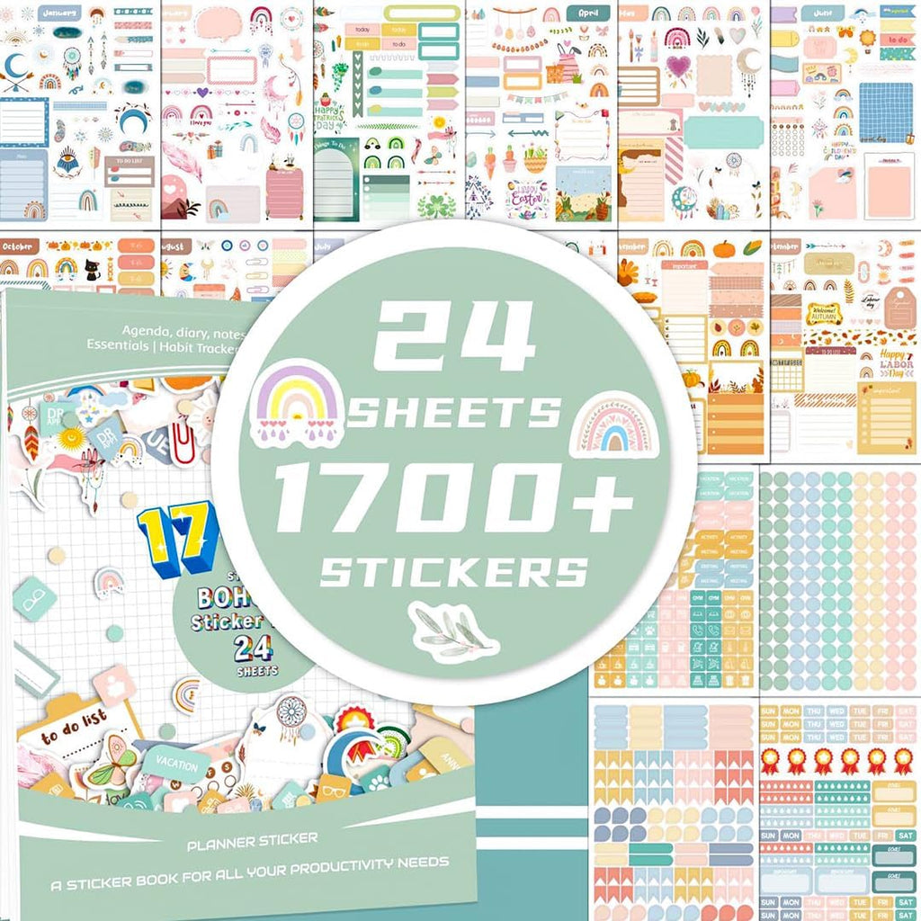 24 vellen/1700+ planner-stickers voor maandplanners, maandplanners, stickers, bullet journal, stickers, scrapbooking-stickers, kalenderaccessoires,