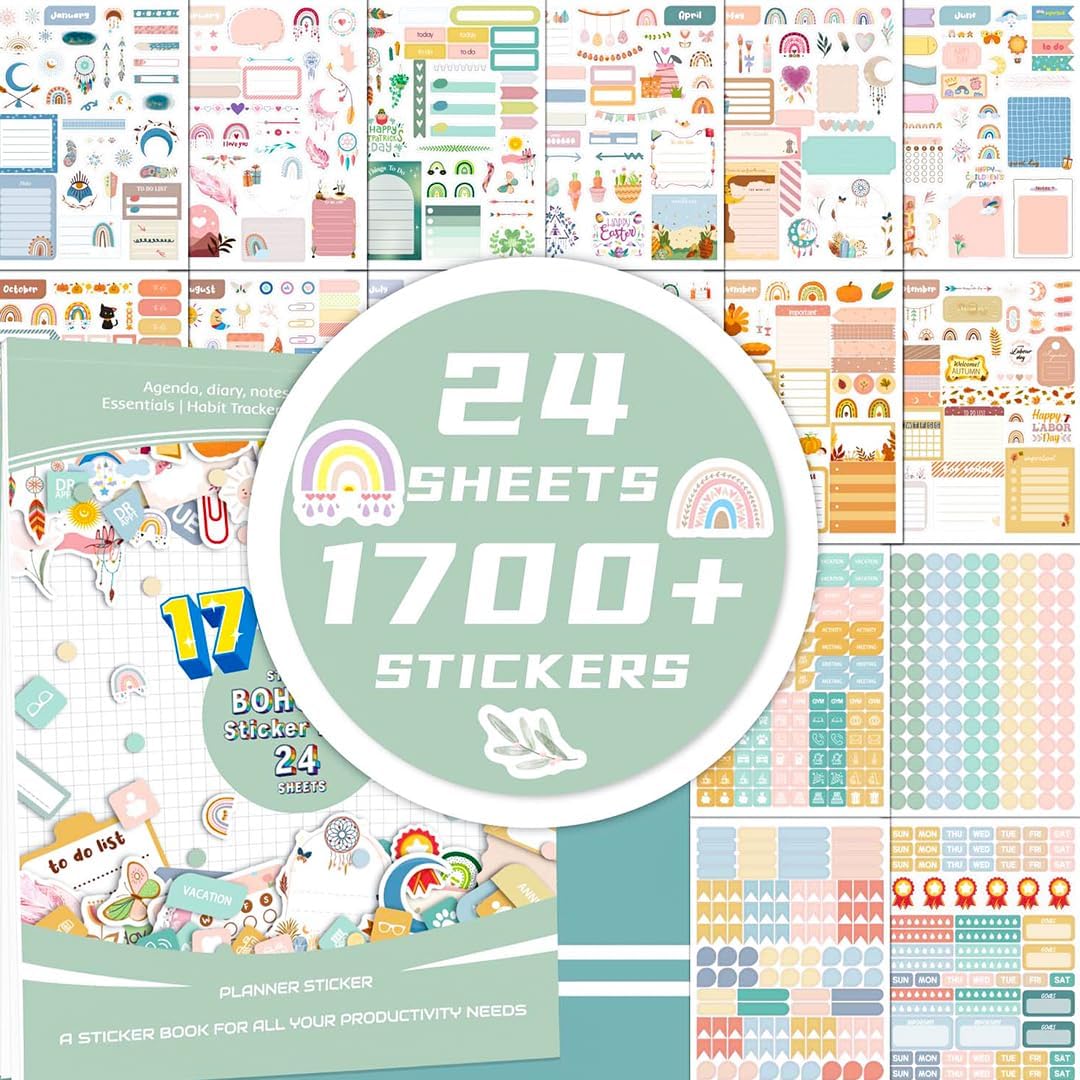 24 vellen/1700+ planner-stickers voor maandplanners, maandplanners, stickers, bullet journal, stickers, scrapbooking-stickers, kalenderaccessoires,