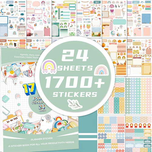 24 vellen/1700+ planner-stickers voor maandplanners, maandplanners, stickers, bullet journal, stickers, scrapbooking-stickers, kalenderaccessoires,