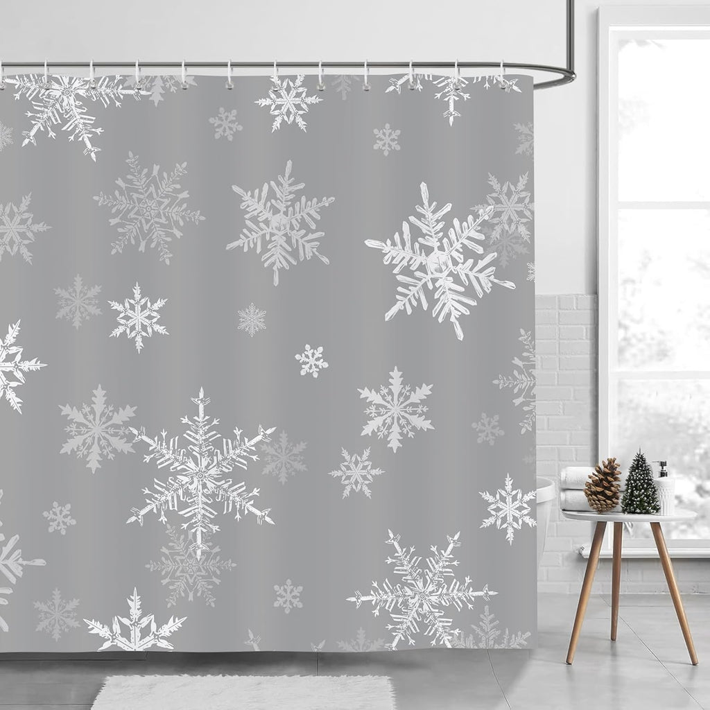 Douchegordijn Winter Sneeuwvlokken Kerstmis Grijze douchegordijnen 180 x 180 cm Schimmelbestendige, waterdichte polyesterstof Wasbaar badkamergordijn voor het bad