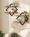 Wandrek, set van 2, zwevend rek, hangende rekken met 2 niveaus, voor woonkamer, slaapkamer, keuken, kantoor, rustiek bruin en zwart DTBJ01P2BF