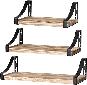 Set van 3 wandplanken van hout en metaal, wandplanken voor opslag, rustiek metaaldraad, voor woonkamer, slaapkamer, kantoor, badkamer of