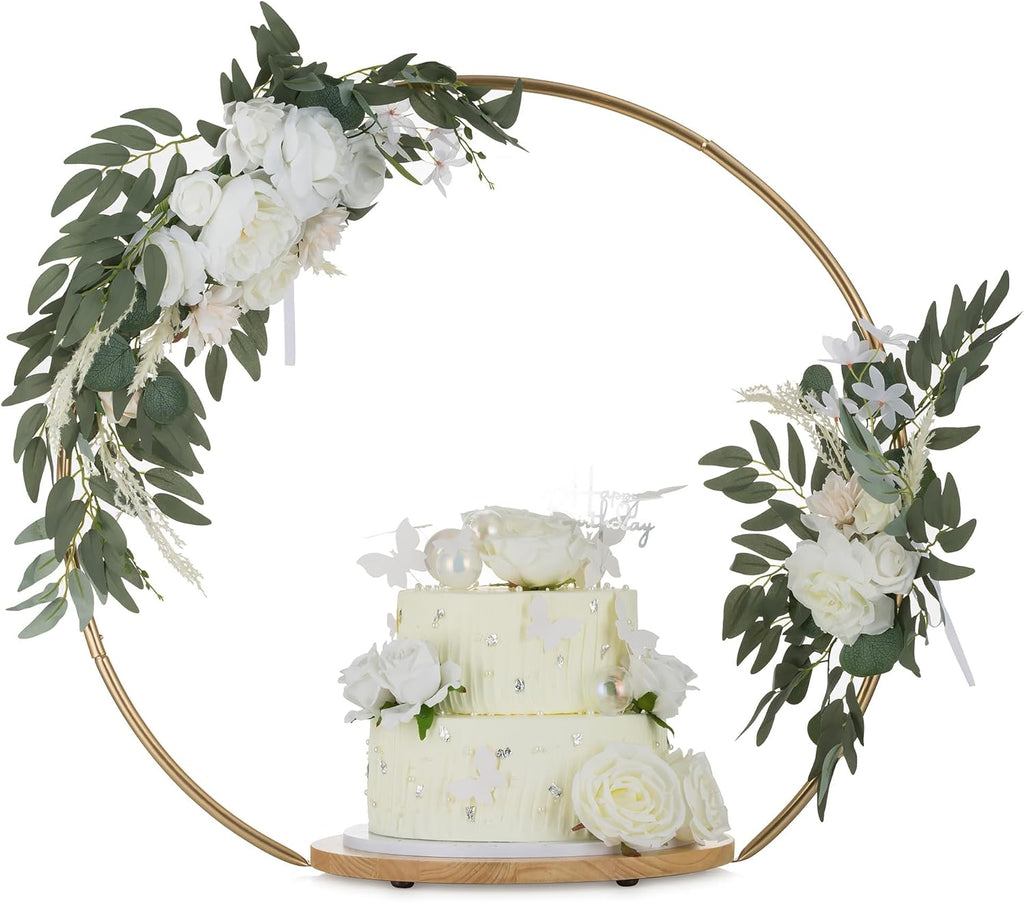 Taartstandaard, bruidstaartstandaard, 36 cm, cupcakestandaard, goudkleurige metalen hanger, taartstandaard, houten voet, rond, kerstversiering, verjaardagstaart