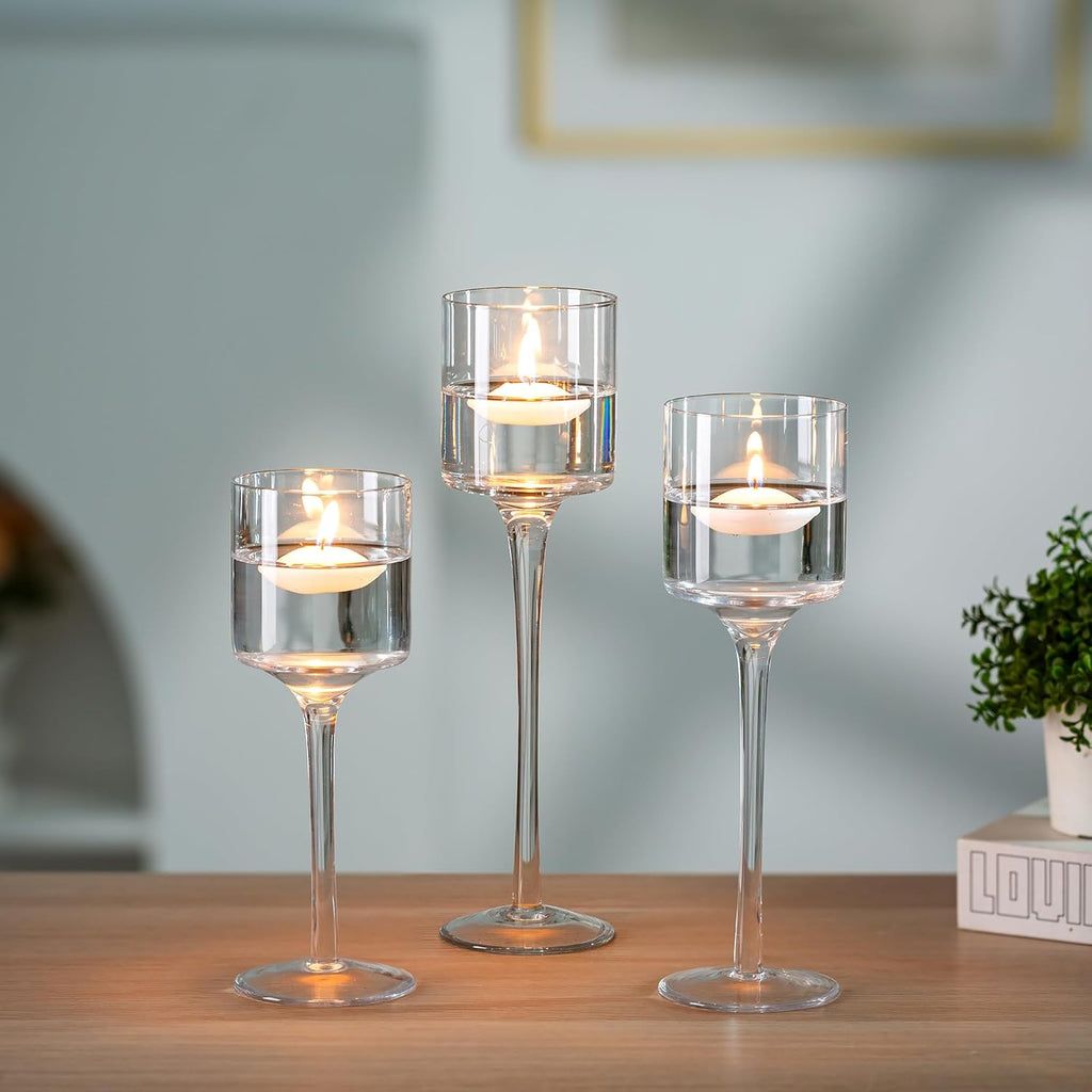 1 set glazen kandelaars voor stompkaarsen & drijfkaarsen, glazen theelichthouders, heldere tafelkaarsenhouders voor bruiloftsdecoratie