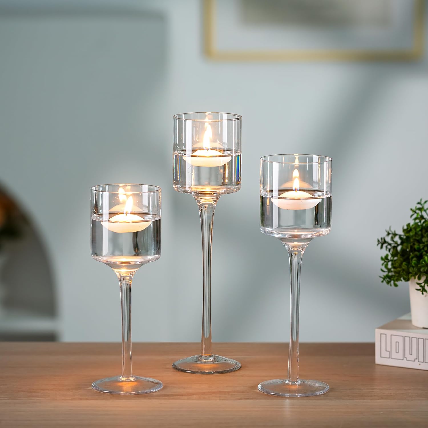 1 set glazen kandelaars voor stompkaarsen & drijfkaarsen, glazen theelichthouders, heldere tafelkaarsenhouders voor bruiloftsdecoratie