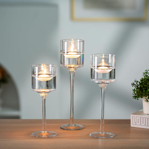 1 set glazen kandelaars voor stompkaarsen & drijfkaarsen, glazen theelichthouders, heldere tafelkaarsenhouders voor bruiloftsdecoratie