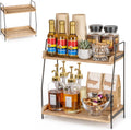 Koffie-organizer, houten keukenorganizer, keukenrek voor aanrecht, 2-laags rek voor koffiebar voor keuken, thuis, kantoor – bruin