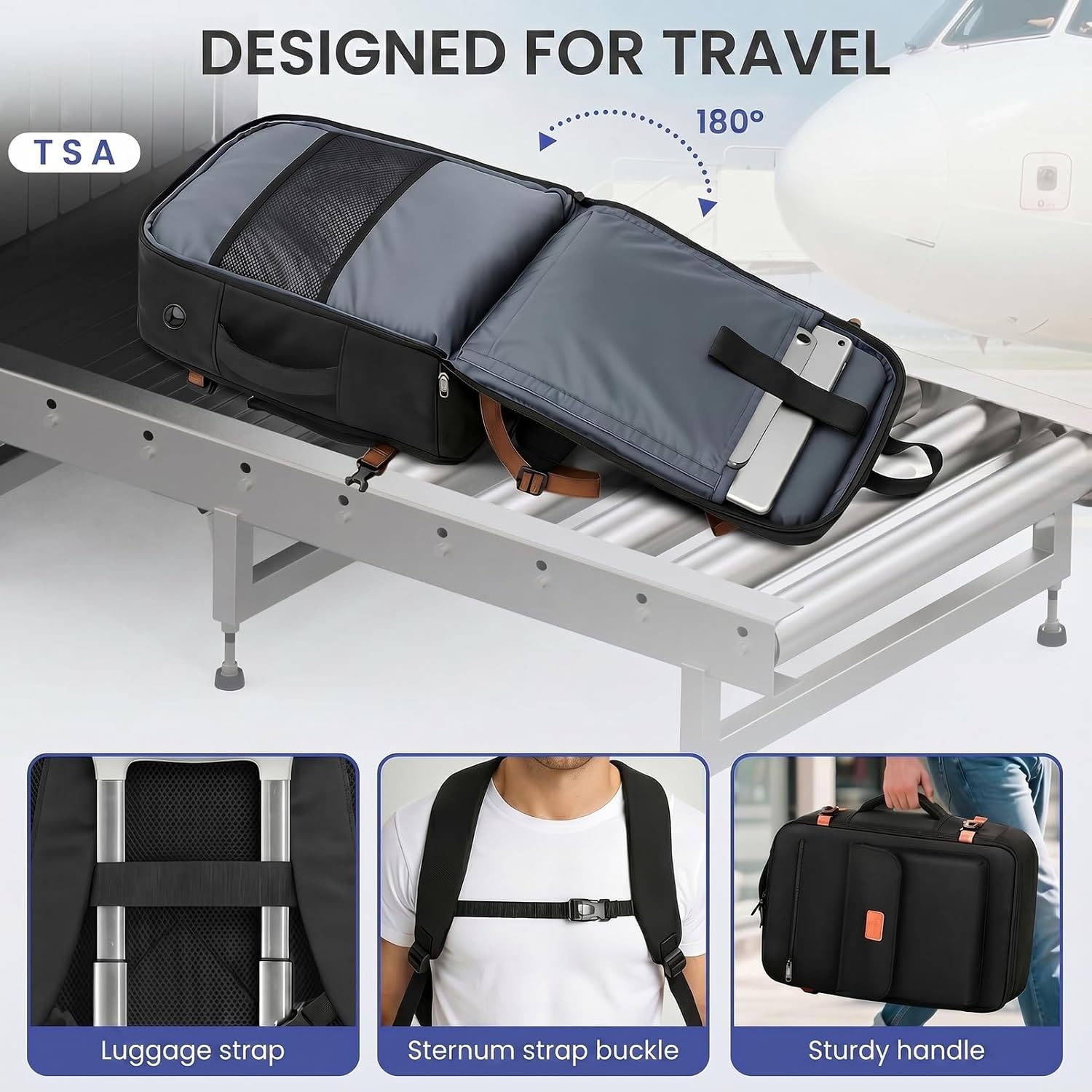 Handbagage Rugzak 40x30x20 cm – TSA-vriendelijk, Laptopvak 15,6” & Nat/Droog Vak