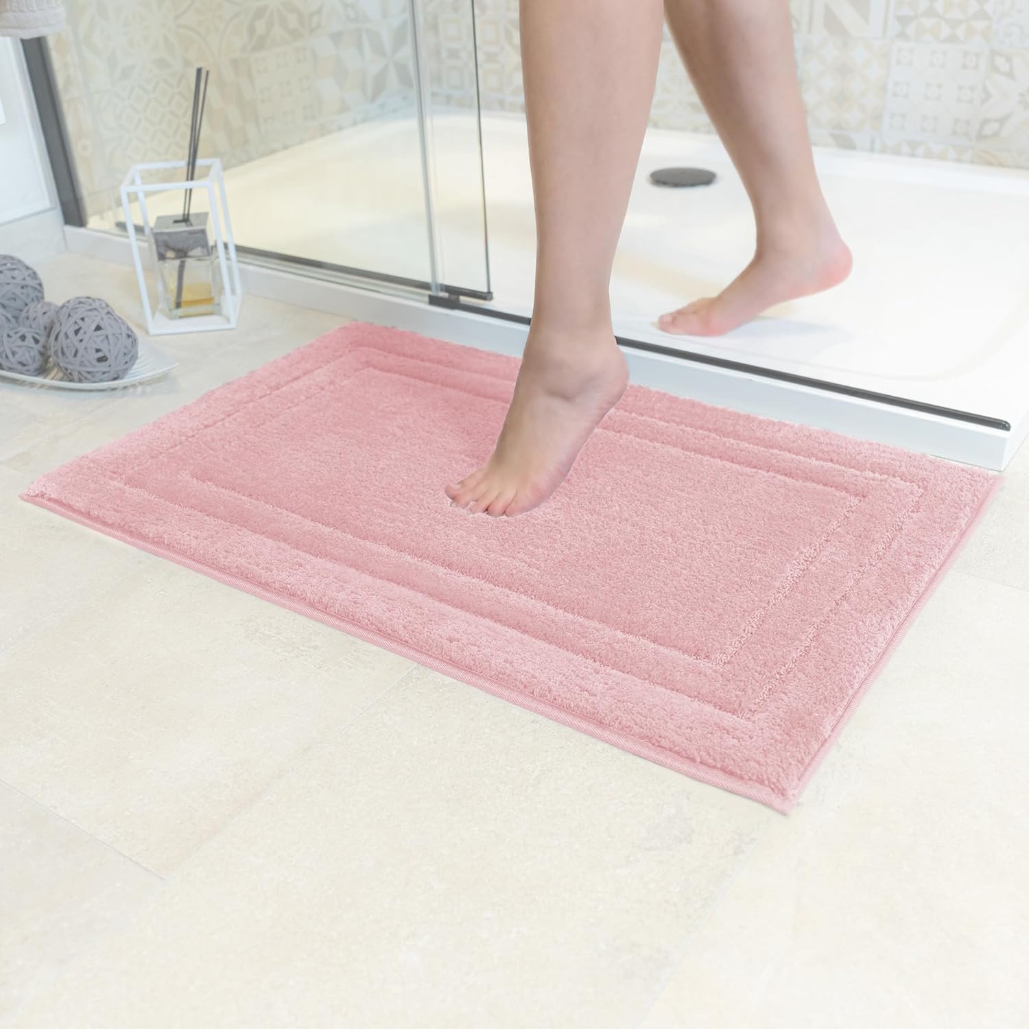 Antislip badmat, te combineren als badmatten-set, toiletmat, badkamermat, wasbare douchemat, badkamerset, roze, 70 x 120 cm